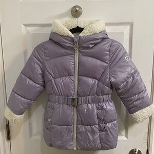Michael Michael Kors Purple Sherpa Puffer Jacket Belt Pockets Girls Size 5 6